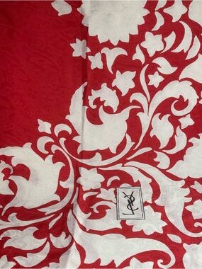 Yves Saint Laurent Red and White Floral Logo Scarf